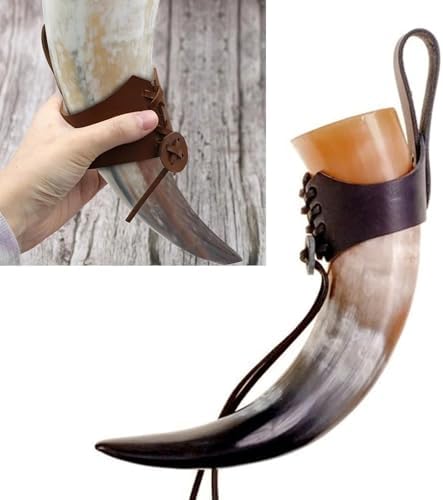 FeiYeup Leather Horn Cup Holder with Adjustable Belt 1