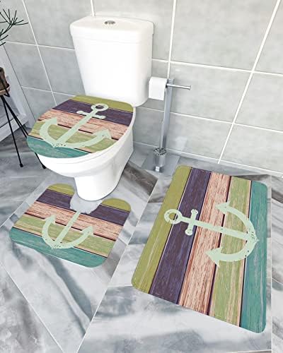 YESOF66 3 Piece Bathroom Rug Set Vintage Wood Grain Non-Slip