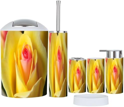 Boho Bathroom Accessory Set 6 Piece Yellow Rose
