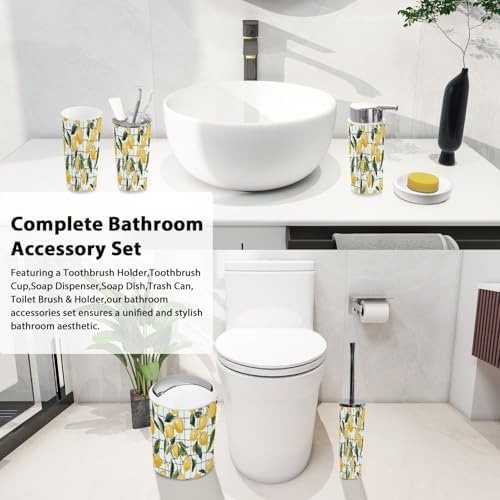 Boho Drawn Lemons Bathroom Accessory Set 6 Piece