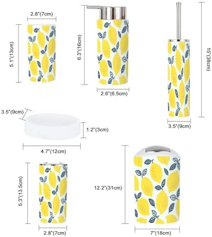 Boho Fresh Lemons Bathroom Accessory Set 6 Piece