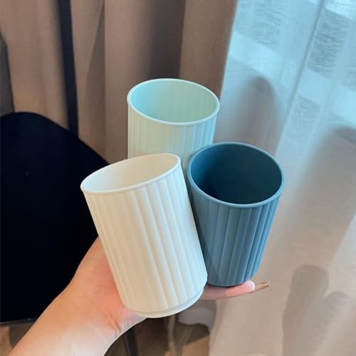 Wide Striped Toothbrush Cup 2Pcs - Reusable Bathroom Cup White Green