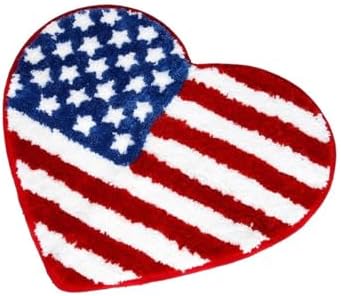 Patriotic Heart Bath Rug 4th of July Stars Stripes Non-Slip Doormat for Home