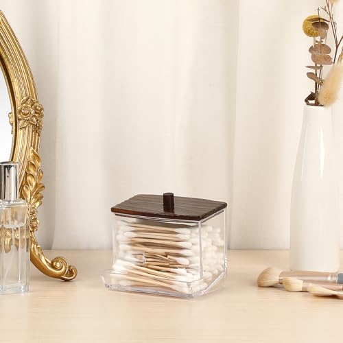 Hipiwe Clear Acrylic Q-Tip Holder with Wood Lid