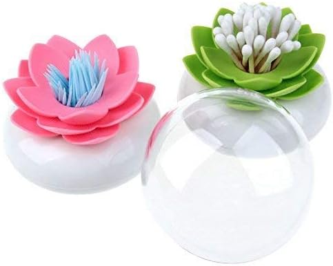 2-Pack Lotus Flowers Cotton Swab Holder Green Pink