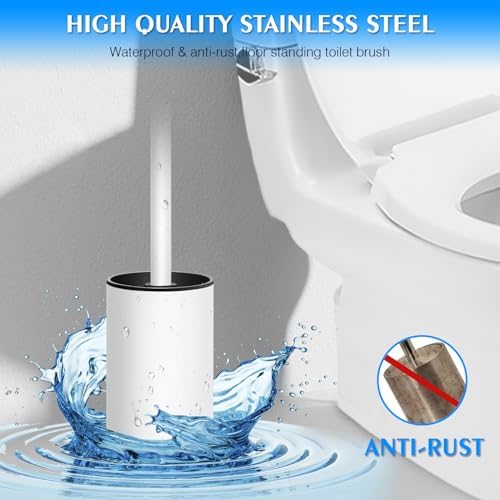 QL Toilet Brush and Holder Stainless Steel Toilet Brush with Quick Drying Design White