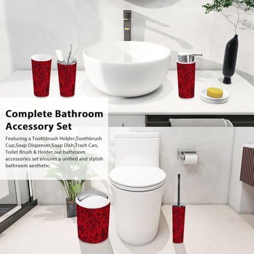 Boho Red Roses Bathroom 6-Piece Accessory Set