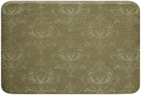 Erosebridal Dark Olive Green Damask Bath Rug 16x24 Non-Slip Vintage Floral Print Floor Mat