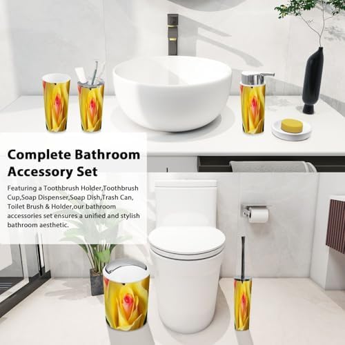 Boho Bathroom Accessory Set 6 Piece Yellow Rose