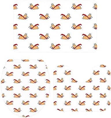 YESOF66 3 Piece Bathroom Rugs Set with Cute Corgis Pattern