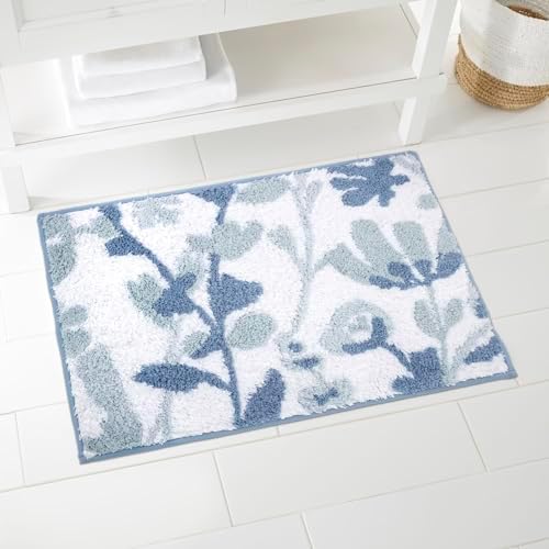 IZOD Cotton Bath Mat - Floral Design Mystic Blue 20 x 30