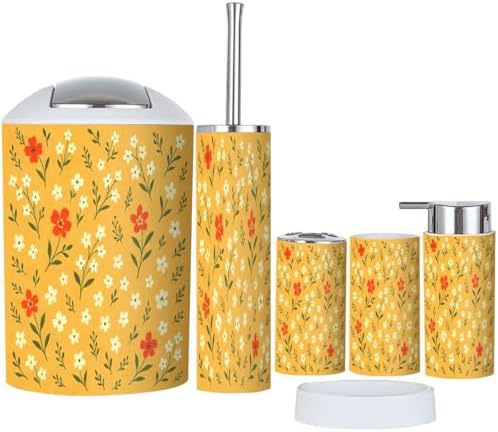Boho Floral Bathroom Accessory Set 6 Piece 1