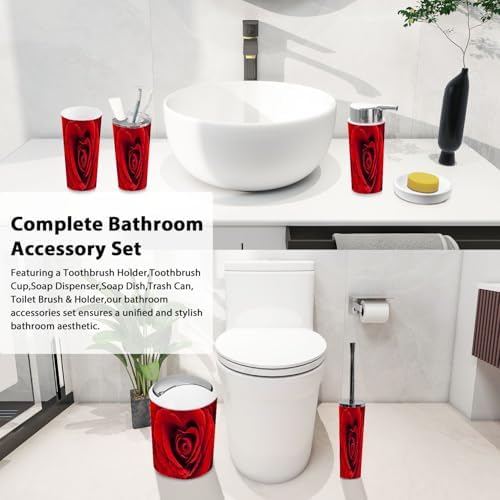 TRANQDEHOM 6-Piece Boho Red Rose Bathroom Accessory Set