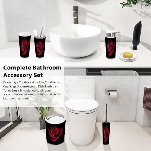 Boho Red Rose Bathroom Accessories Set of 6