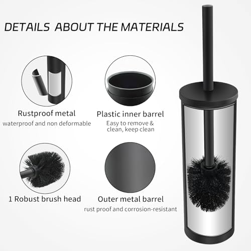 ZGELIN Stainless Steel Toilet Brush with Holder 1 Black
