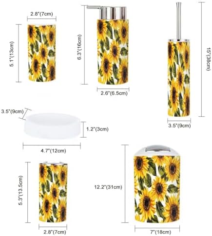 Boho Bathroom Accessories Set 6 Pieces White Sunflowers Design