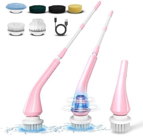 SAMINRA Electric Spin Scrubber with 6 Brush Heads and Adjustable Handle