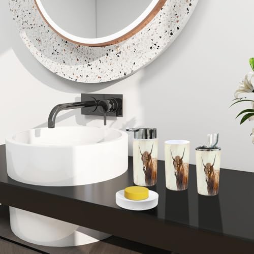 Boho Highland Cattle Bathroom Accessory Set of 6