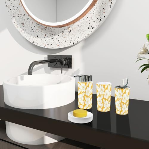 Boho Bathroom Accessories Set 6 Piece Bright Yellow Orange