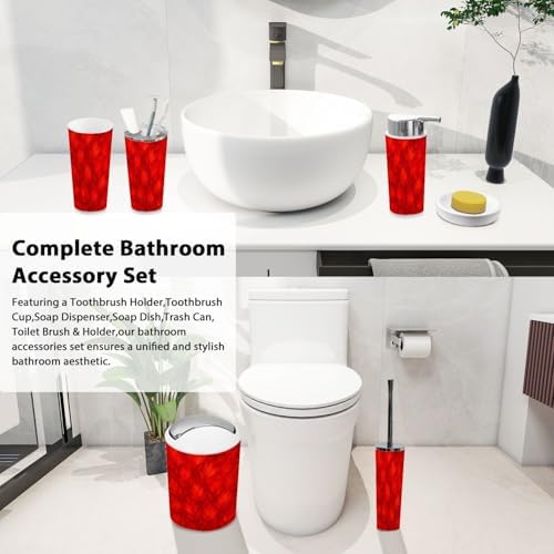Boho Red Orange Bathroom Accessory Set 6 Piece 1