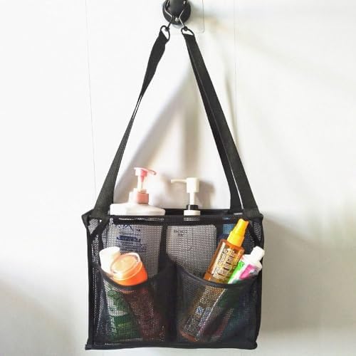 Portable Hanging Mesh Bag with 2 Hooks and 4 Pockets