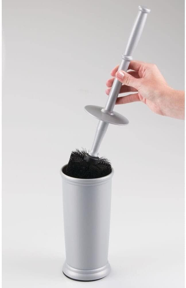 mDesign Toilet Bowl Brush with Modern Holder - 2 Pack Silver