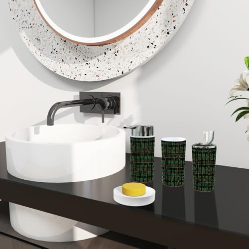 Boho Green Tartan Plaid 6-Piece Bathroom Accessory Set