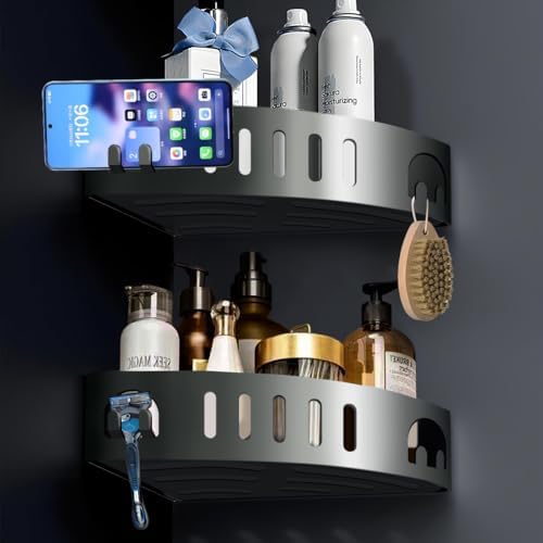Corner Shower Caddy with Shelves Razor Holder 2 Pack Grey