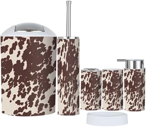 Boho Cow Horse Print Bathroom Accessory Set 6 Piece