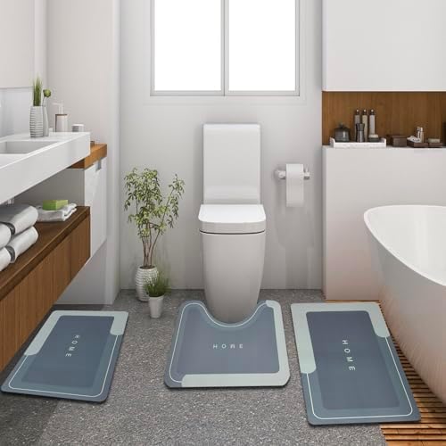 UGRASEA 3-Piece Modern Bath Mat Set Non-Slip Absorbent Quick-Drying Stain-Resistant Dark Gray