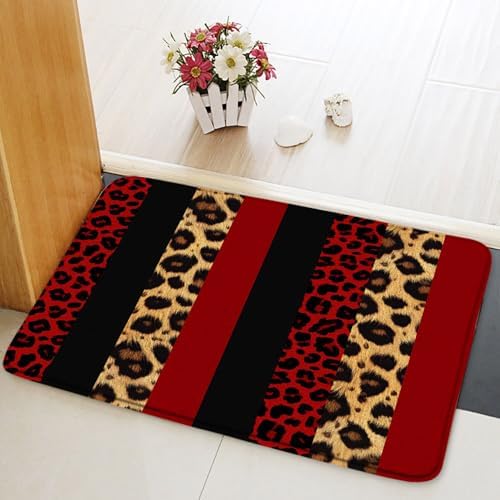 Red Leopard Print Bath Mat 16x24 Inch 1