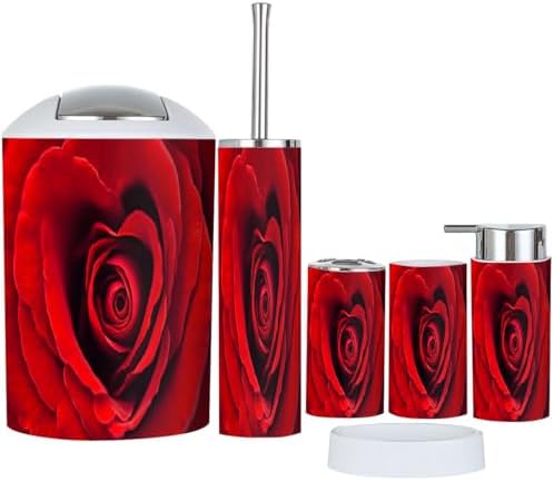 TRANQDEHOM 6-Piece Boho Red Rose Bathroom Accessory Set