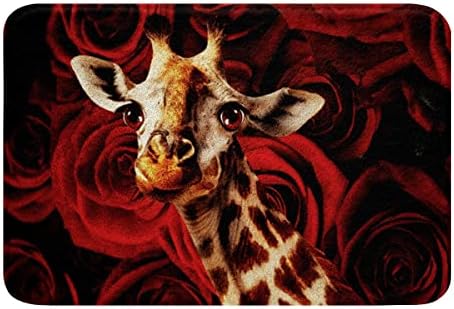 Giraffe Area Rug Red Rose Bath Mat for Home Use