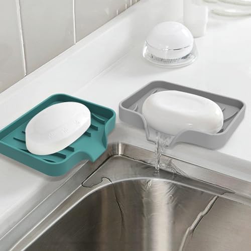 Kitchen Sink Soap Sponges Tray Self Draining Silicone Soap Holder