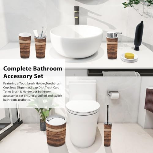 Boho Wooden Bathroom Accessories Set 6 Piece