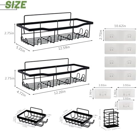 GeluEla 5 Pack Adhesive Shower Caddy Set