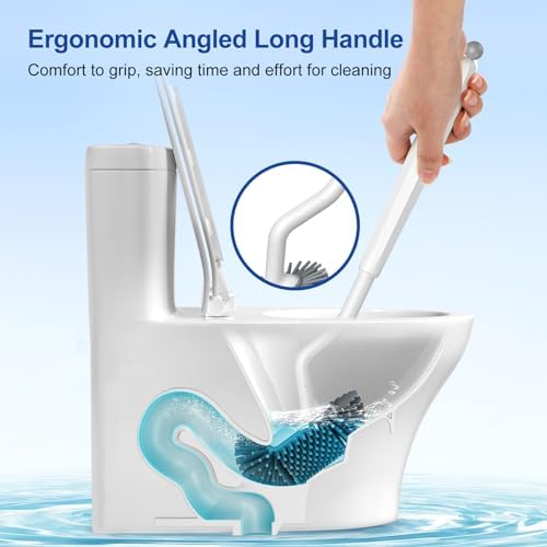HAMITOR Toilet Brush Holder Set with Curved Bristles