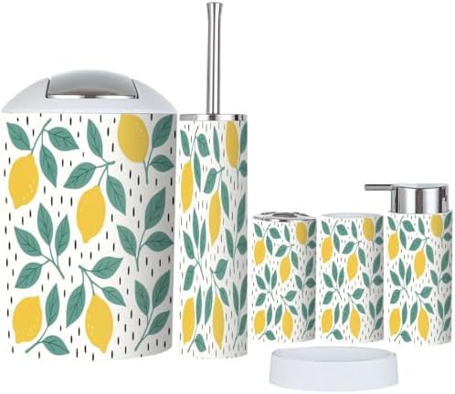 Bathroom Accessory Set 6 Piece Boho Design Lemon Print