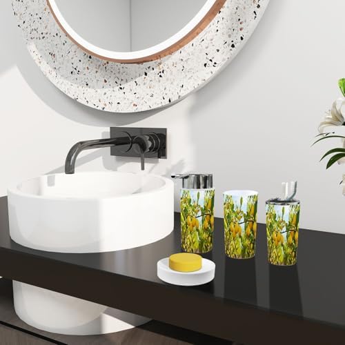 Boho Yellow Lemons Bathroom Accessory Set 6 Piece 1