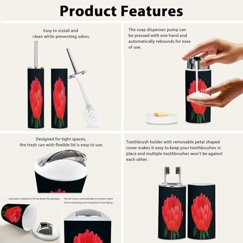 TRANQDEHOM Boho Red Bathroom Accessory Set 6 Piece