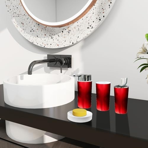 Boho Abstract Red Bathroom Accessory Set 6 Piece 1