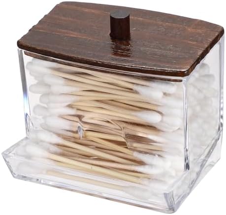 Hipiwe Clear Acrylic Q-Tip Holder with Wood Lid