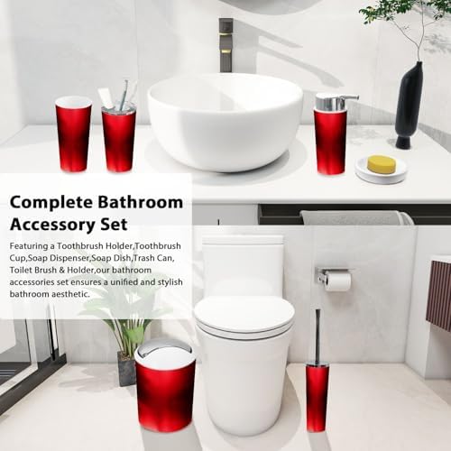 Boho Abstract Red Bathroom Accessory Set 6 Piece 1