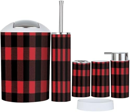 Boho Bathroom Accessory Set 6 Piece Red Black