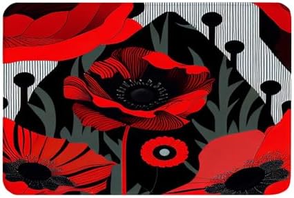 Yioniii 16x24inch Non-Slip Bath Rug with Poppies Flowers Print