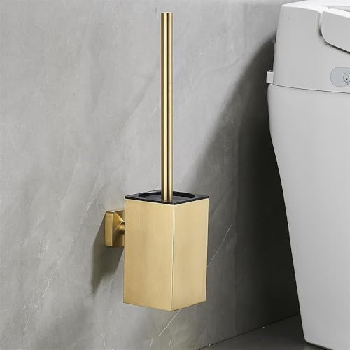 Wall Mount Toilet Brush Holder Set Brushed Gold
