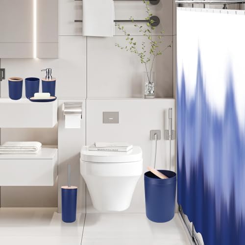 iMucci Navy Blue Bathroom Set with Shower Curtain and Rug 1