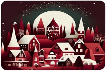 Yioniii Non-Slip Flannel Bath Mat 16x24inch Red Christmas Pattern