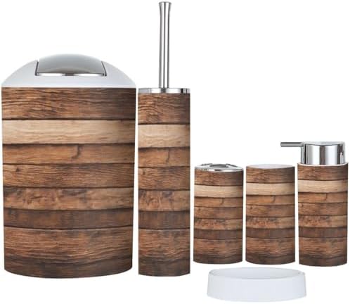 Boho Wooden Bathroom Accessories Set 6 Piece