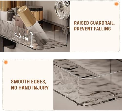 MEIGESI Acrylic Suction Cup Shower Caddy Wall Mounted No Drill Silver
